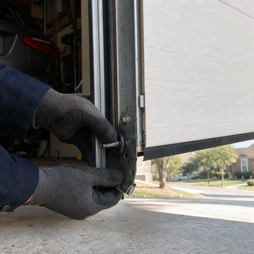 Technician performing emergency garage door repair in Austin, TX